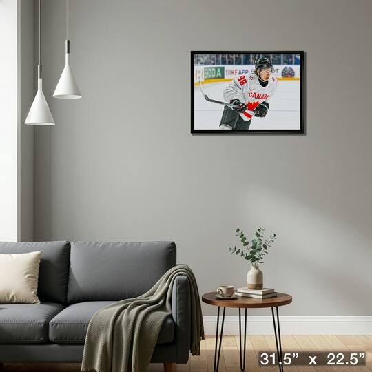 Connor Bedard 20" x 29" Framed Canvas Canada White Action-H 31.5" x 22.5"
